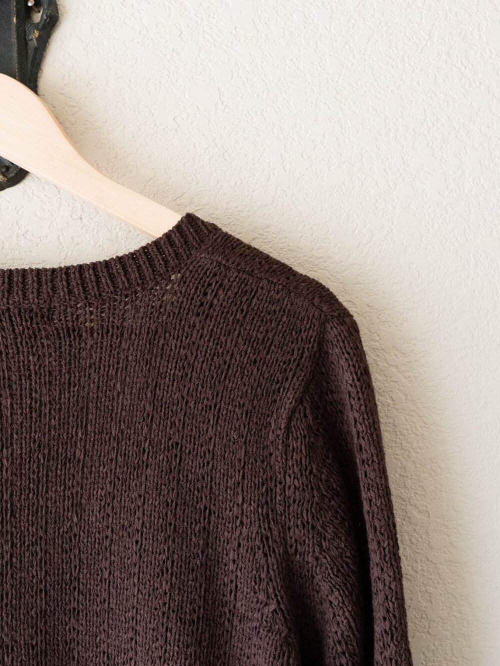 C'est City Cardigan Womens L Chocolate Brown Ruffle Knit Short Sleeve Boho Y2K - Picture 11 of 14